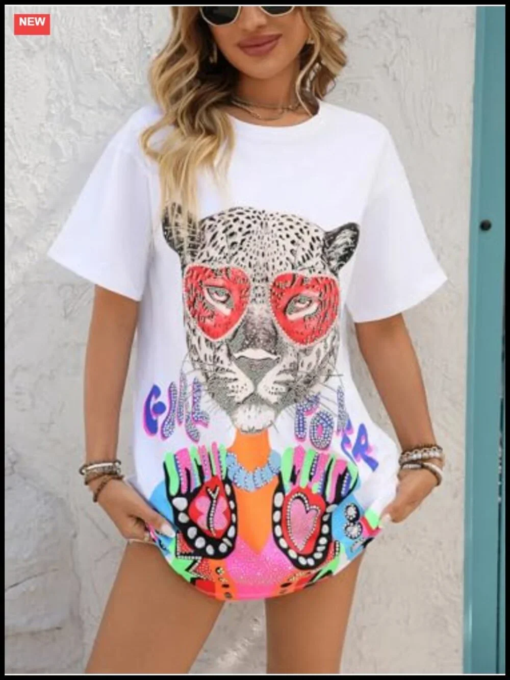 Sequin Graphic Tee Women's Rock T-Shirt Crew Neck Loose Fit Sparkly Top